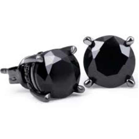 2 ct. Each Round Cut Black Diamond Solitaire Stud Earrings In Black Gold - Picture 9 of 16